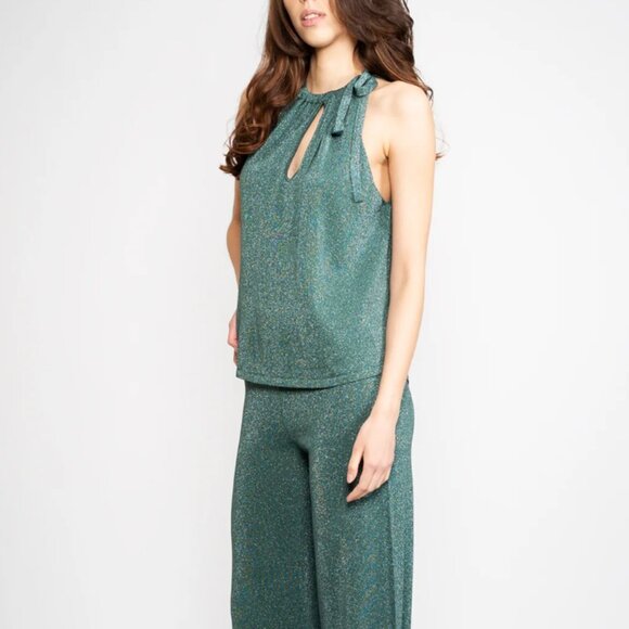 Pinko Valdemoro Lurex Knit Halter Top Green Metallic Sleeveless S - Picture 10 of 12